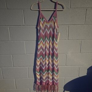 Almost Famous- Swim Cover-Up- Crochet- Pink, Yellow, Green- Size XL